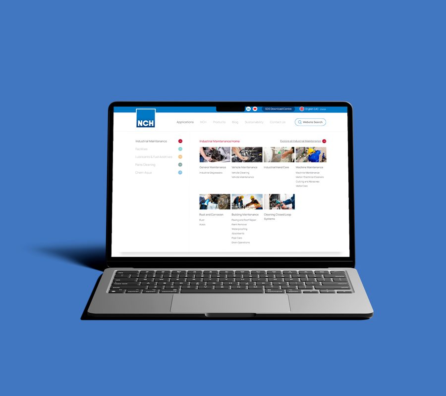 Open laptop on a blue background displaying NCH Europe website