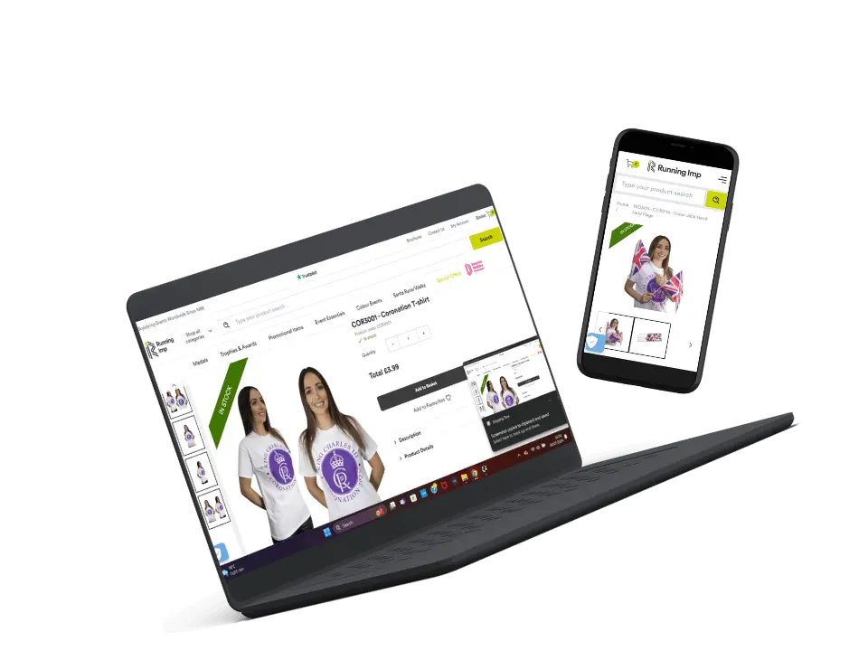 Laptop and smartphone displaying responsive Running Imp website designs