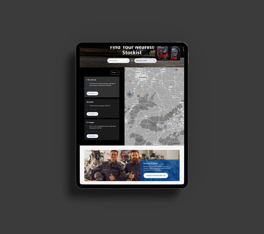 Tablet device on a grey background displaying Silkolene's new website
